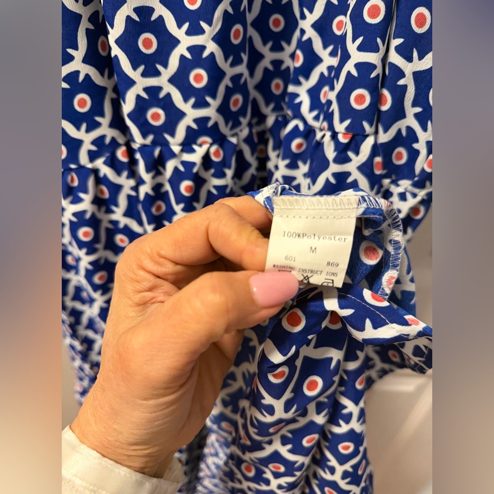 Blue and White Patterned Maxi Dress - Picture 8 of 8